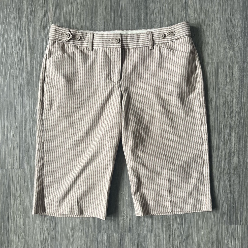 Express Tan & White Pinstripe Low Rise Suit Shorts